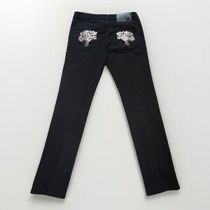 Ed Hardy Jeans Womens 28x30 Black Denim Y2K Skinny Embroidered Tiger Pockets